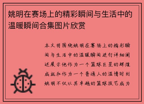姚明在赛场上的精彩瞬间与生活中的温暖瞬间合集图片欣赏