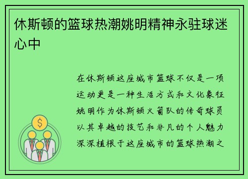 休斯顿的篮球热潮姚明精神永驻球迷心中